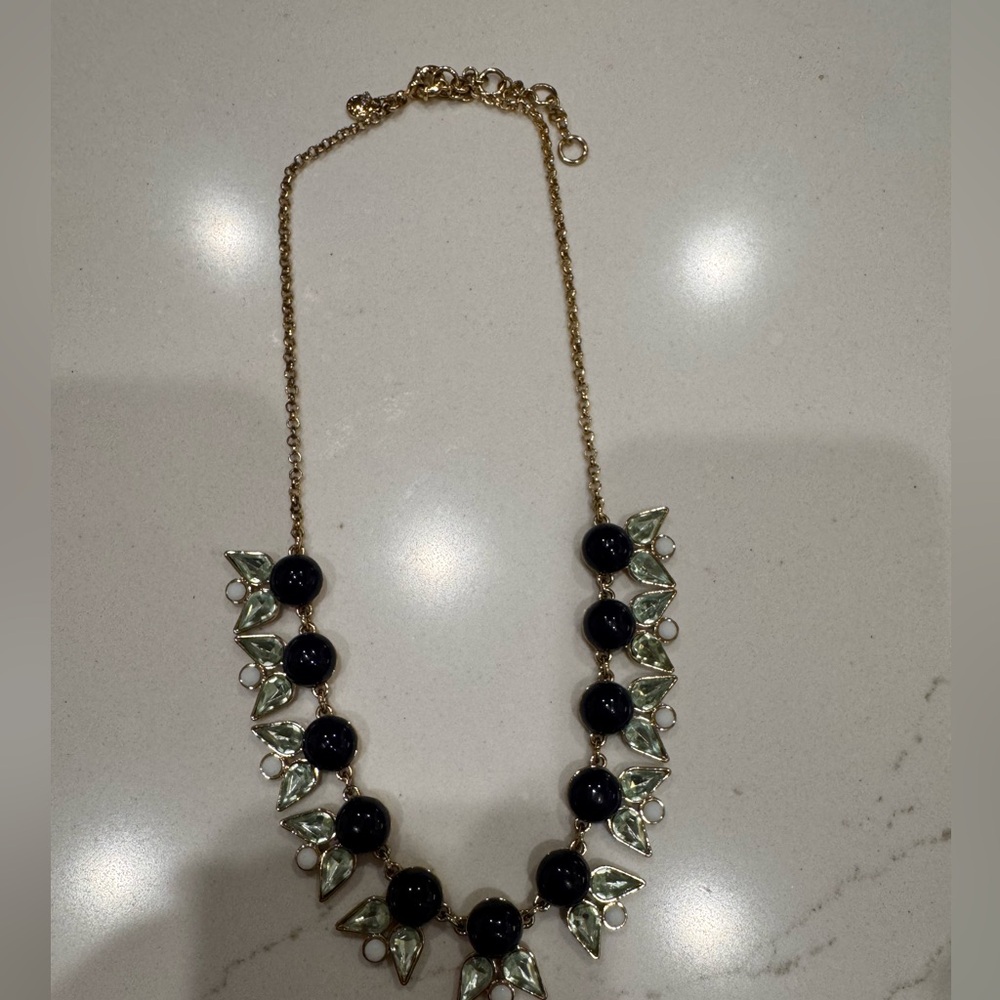J. Crew Navy and Gold with light green Statement Necklace